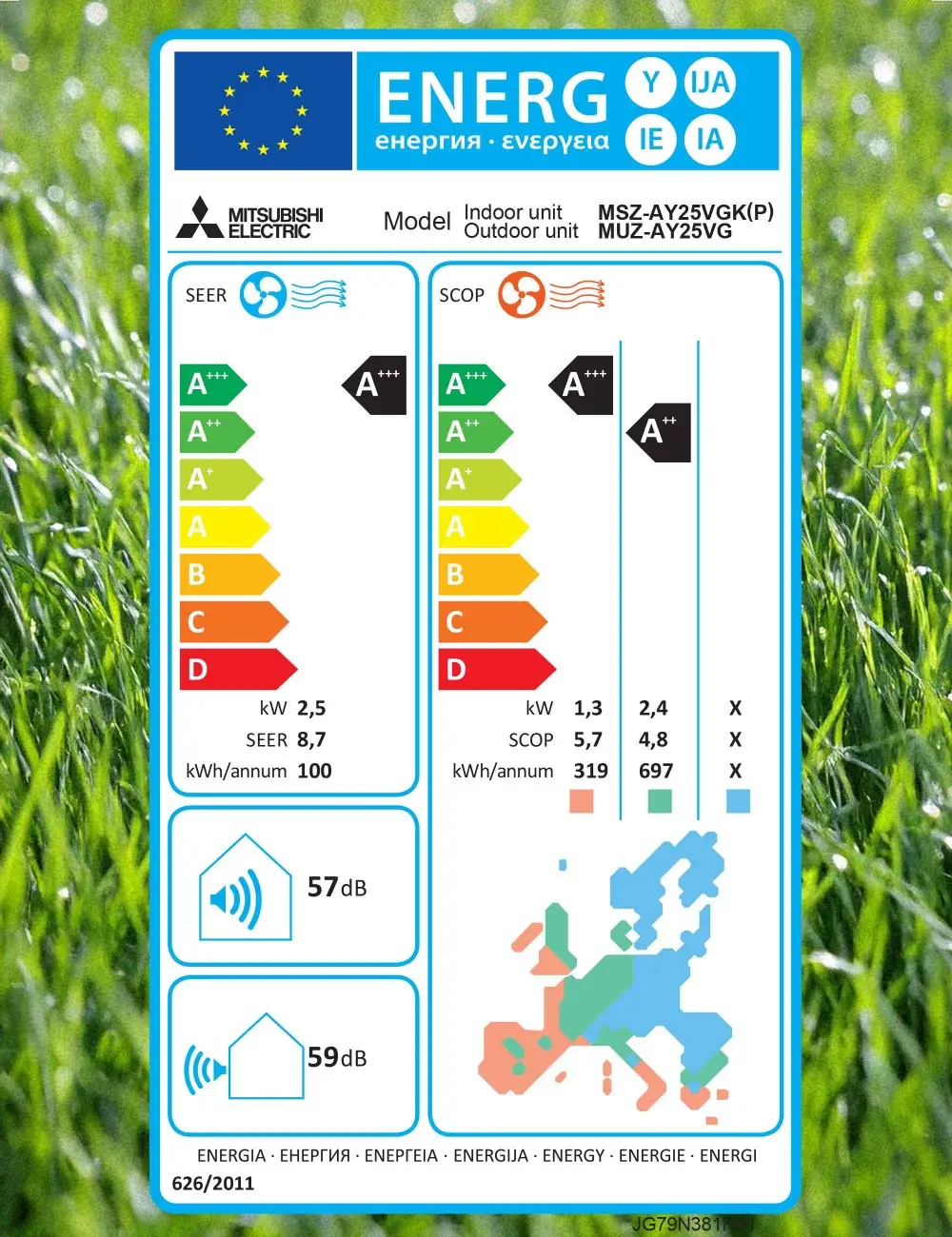 Aer conditionat Mitsubishi Electric MSZ-AY25VGKP + MUZ-AY25VG 9000 BTU, Inverter, A+++/A++, R32