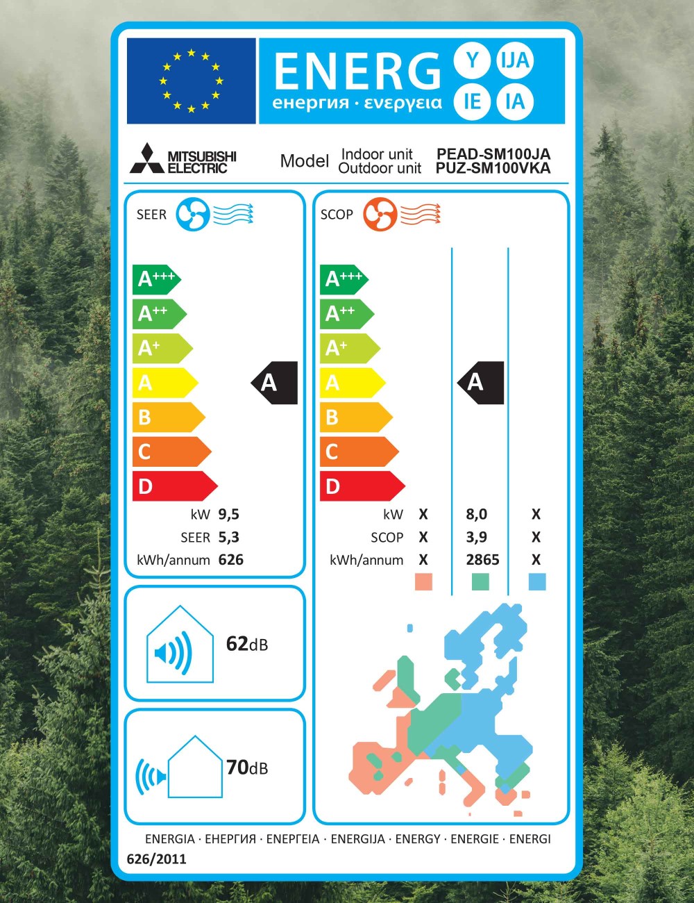 Aer conditionat tip duct Mitsubishi Electric PEAD-SM100JAL + PUZ-SM100VKA 34000 BTU, Inverter, A/A, R32