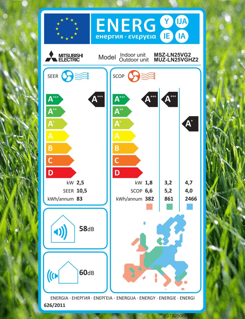 Aer conditionat Mitsubishi Electric MSZ-LN25VG2V + MUZ-LN25VGHZ2 9000 BTU, Inverter, A+++/A+++, conexiune Wi-Fi