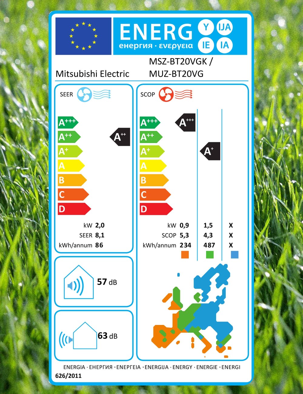 Aer conditionat Mitsubishi Electric MSZ-BT20VGK + MUZ-BT20VG 7000 BTU, Inverter, A++/A+, R32